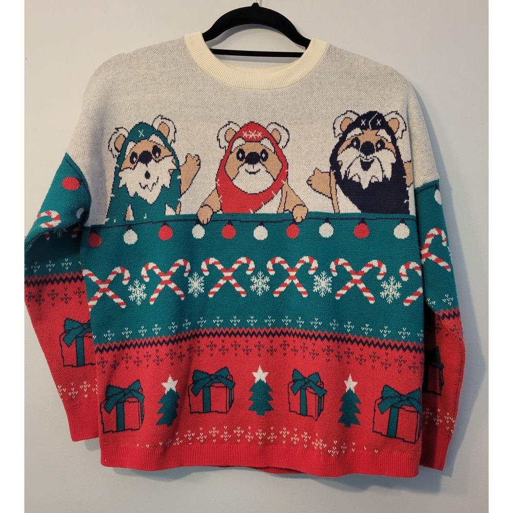 Disney Parks Star Wars Ewok Holiday Spirit Jersey Knit Sweater Youth XL 14